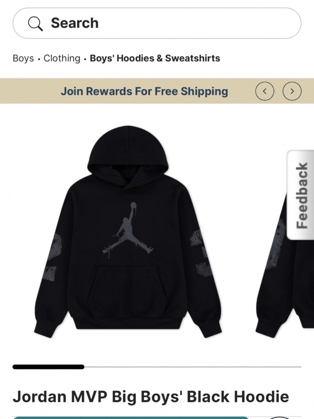 NWT Jordan MVP Big Boys Black Hoodie - L
